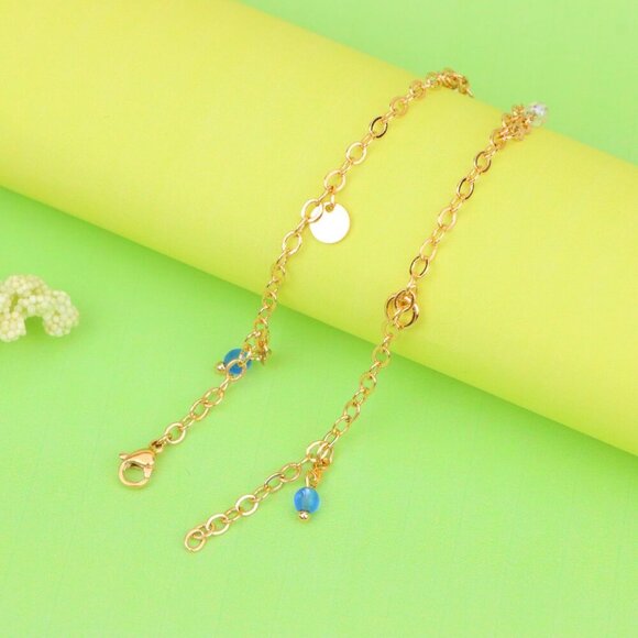 "Elegant Rose Gold Anklet with Blue Beads and Pearl Charms, XPAL1180 - Picture 3 of 12